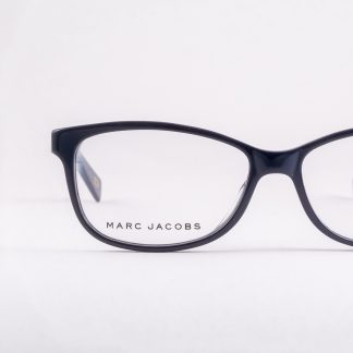 granatowe okulary damskie Marc Jacobs niskie prostokątne eleganckie klasyczne markowe oprawki do owalnej okrągłej twarzy