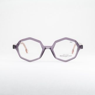 oprawki do okularów damskie Dekoptica wielokątne modne transparentne szare okulary korekcyjne designerskie polski producent dla drobnej twarzy