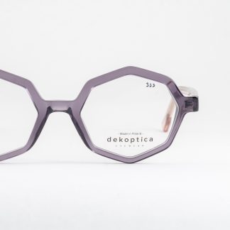 oprawki do okularów damskie Dekoptica wielokątne modne transparentne szare okulary korekcyjne designerskie polski producent dla drobnej twarzy