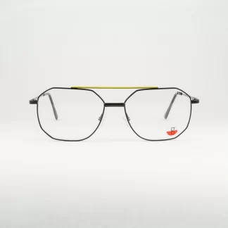 oprawki męskie metalowe okulary Indigo polski producent aviator z żółtą poprzeczką neonowe modne limonkowe nowoczesne techno