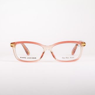 oprawki marc jacobs okulary markowe oryginalne jasne oprawy prostokątne oooczy damskie brzoskwiniowe transparentne oprawa wysoka jakość ciepłe kolory złoto top design optyk online lodz łódź outlet