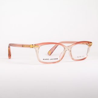 oprawki marc jacobs okulary markowe oryginalne jasne oprawy prostokątne oooczy damskie brzoskwiniowe transparentne oprawa wysoka jakość ciepłe kolory złoto top design optyk online lodz łódź outlet