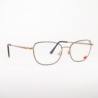 okulary damskie delikatne modne czarno-złote kocie oczy oprawa czarna złota subtelna odmładzająca polski producent Indigo trendy 2021 polska manufaktura optyk lodz oprawy metalowe łódź nowoczesne ciekawy design okulary korekcyjne