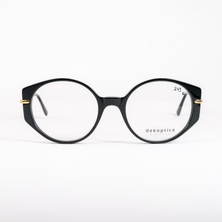 oprawa dekoptica damska retro okulary polski producent oprawki czarne złote kółka optyk lodz oooczy łódź