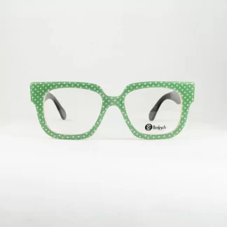 zielone oprawki damskie Bodyych retro okulary kwadratowe w kropki kolorowe w groszki oryginalne nietypowe wyraziste